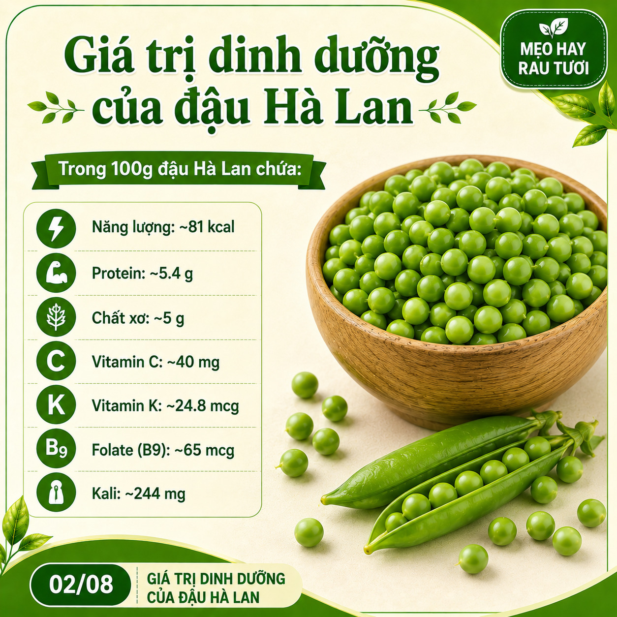 giá trị dinh dưỡng đậu hà lan