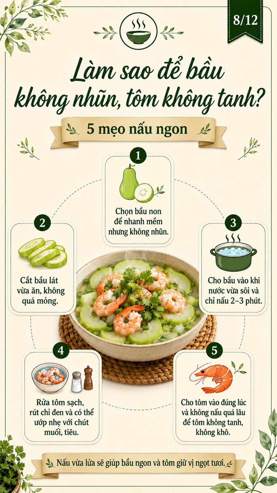 bầu nấu canh tôm không bị nhũn