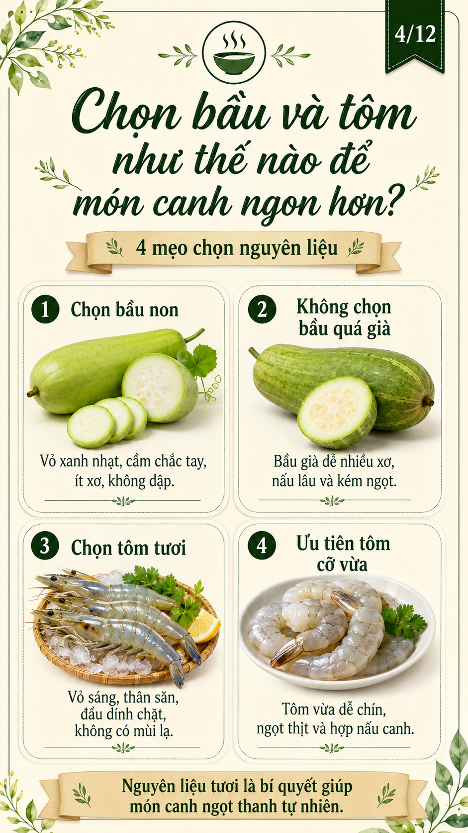 bầu và tôm nấu như thế nào để món canh ngon hơn