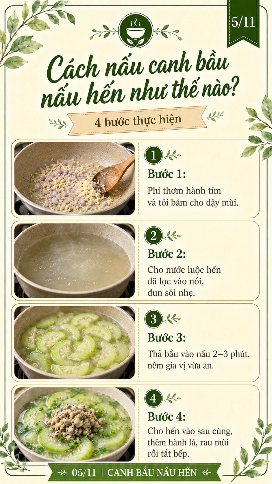 cách nấu canh bầu nấu hến
