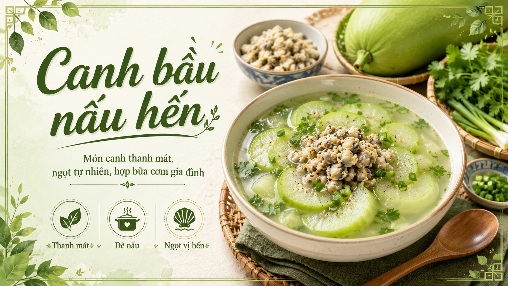 canh bầu nấu hến