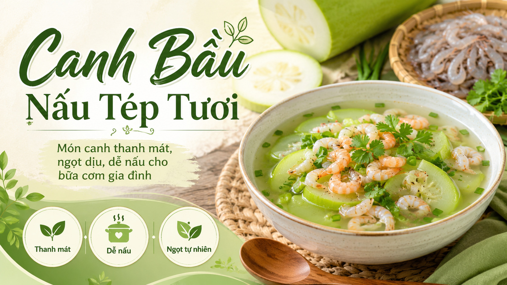 canh bầu nấu tép tươi