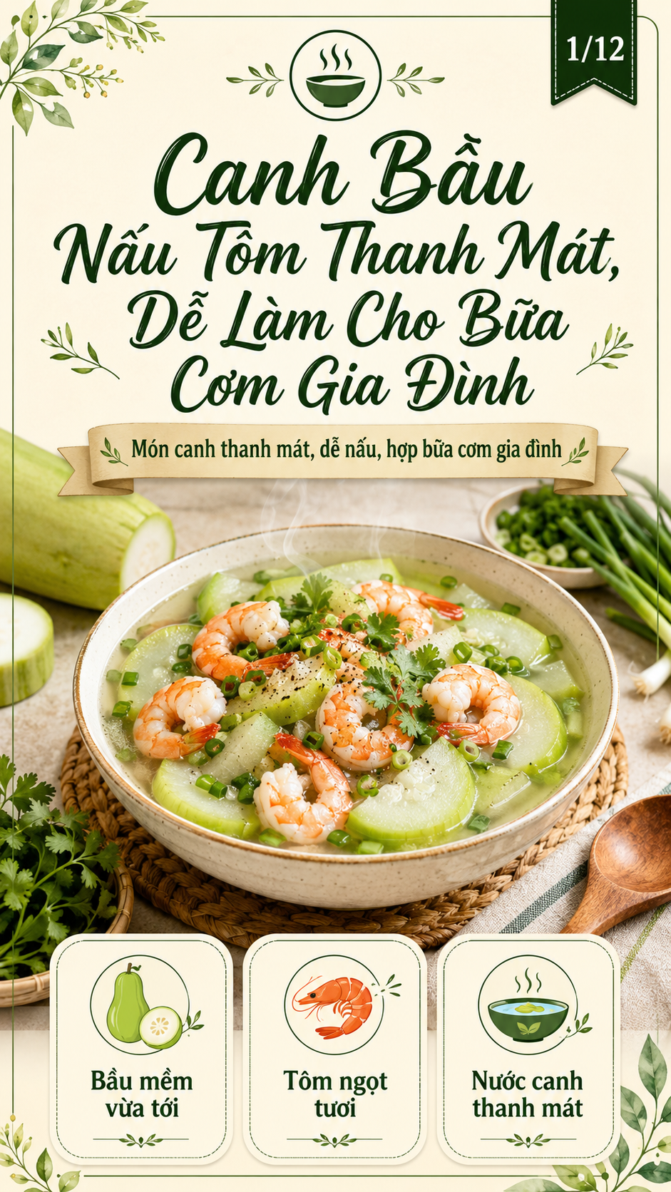 canh bầu nấu tôm thanh mát