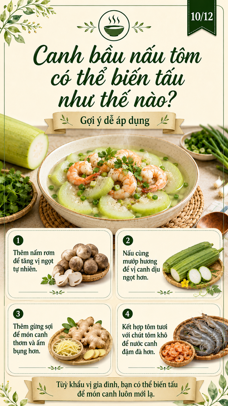 canh bầu nấu tôm biến tấu như thế nào