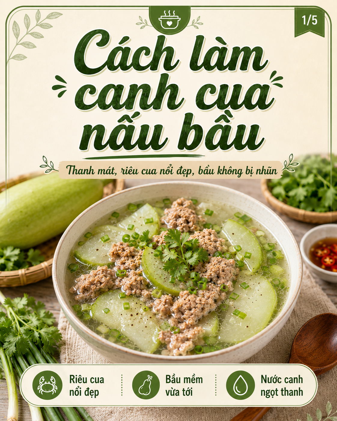 canh cua nấu bầu ngon