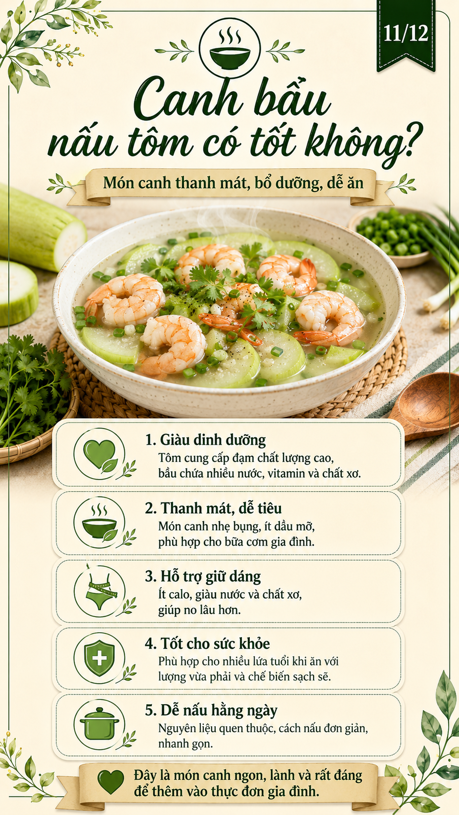 canh tôm bầu có tốt không