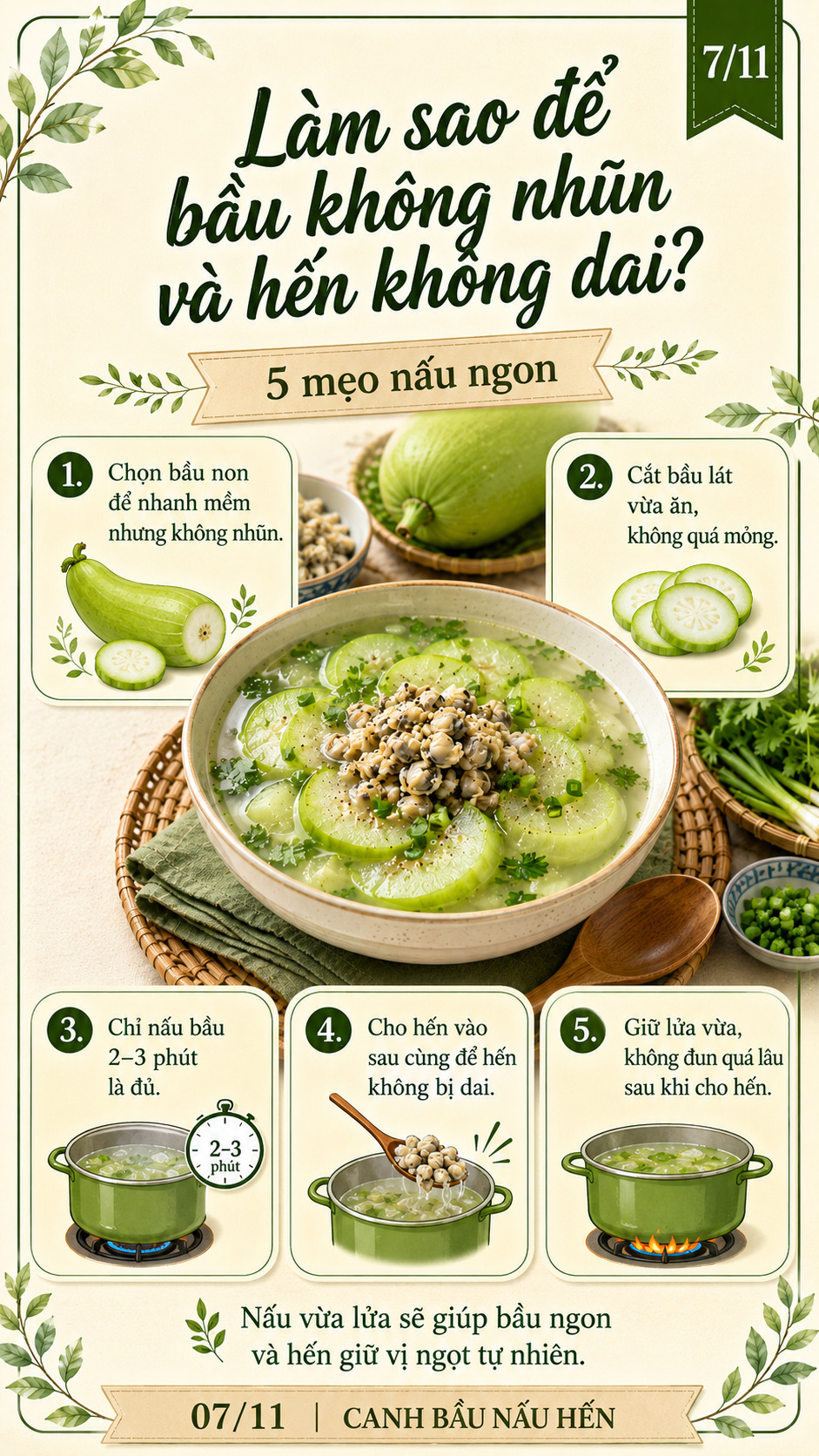 làm sao để canh nấu hến không bị nhũn
