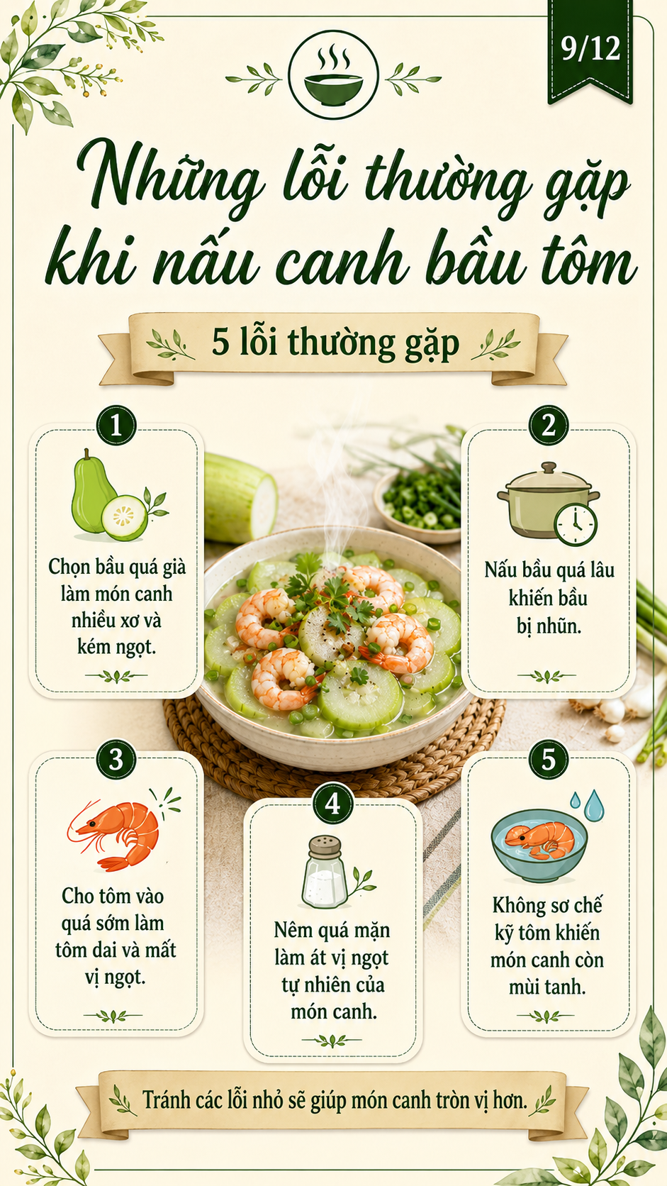 lỗi thường gặp nấu canh tôm bầu