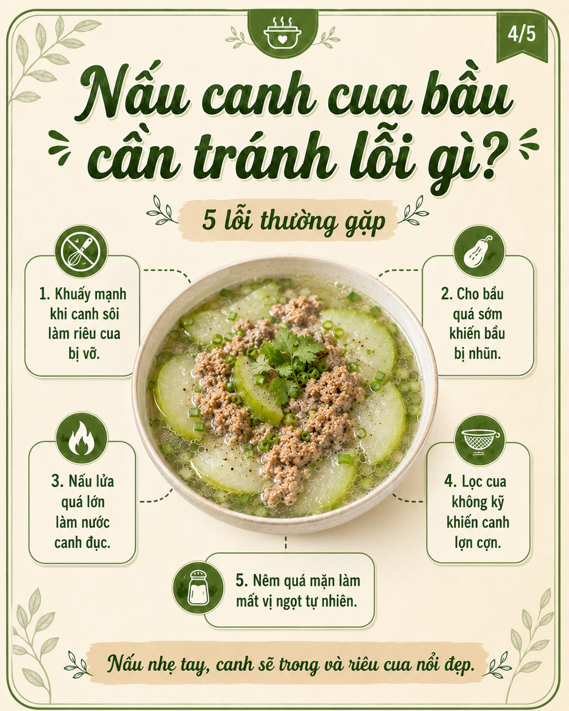 nấu canh cua cần tránh lỗi gì