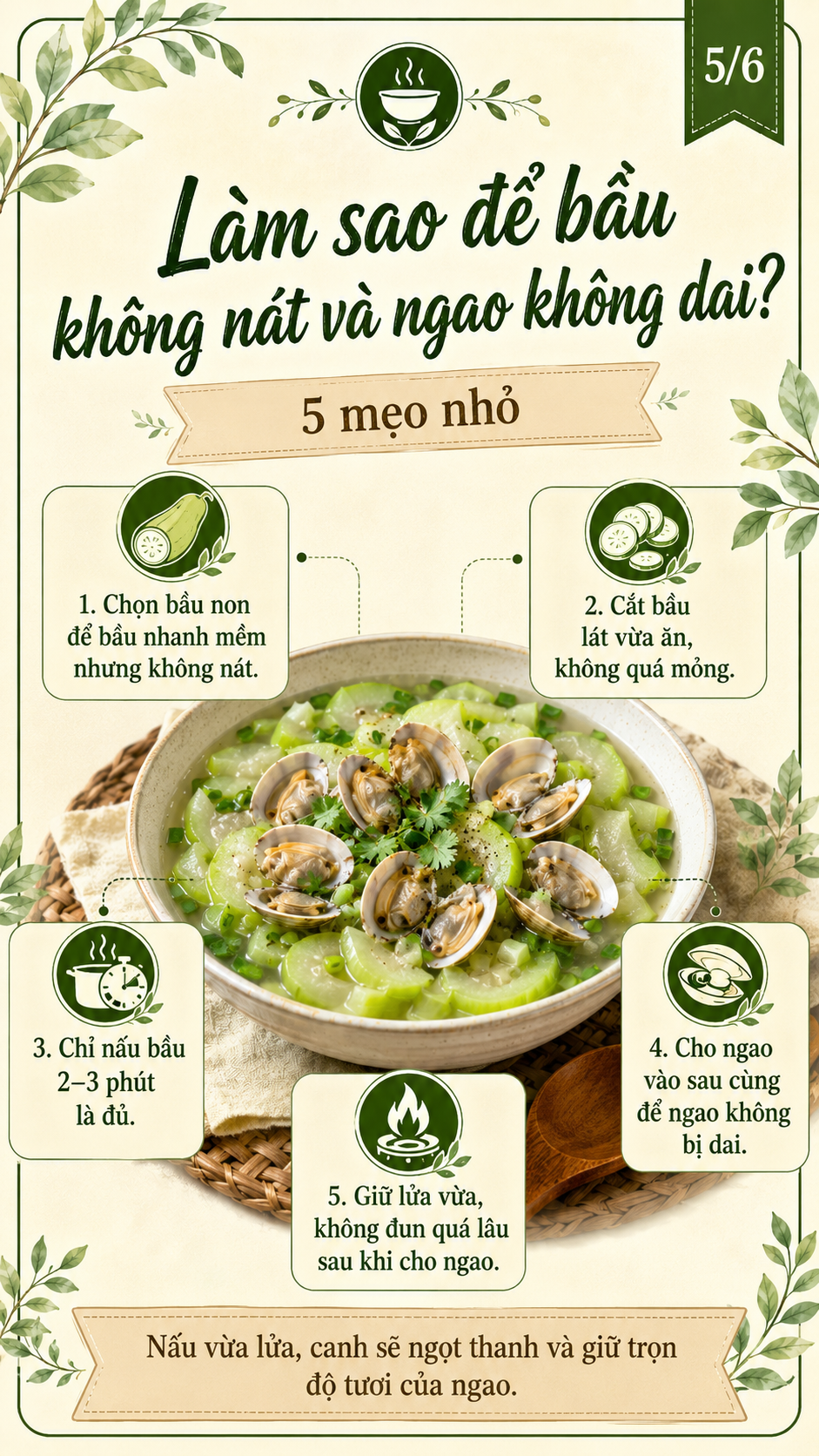 nấu canh ngao bầu không bị nát