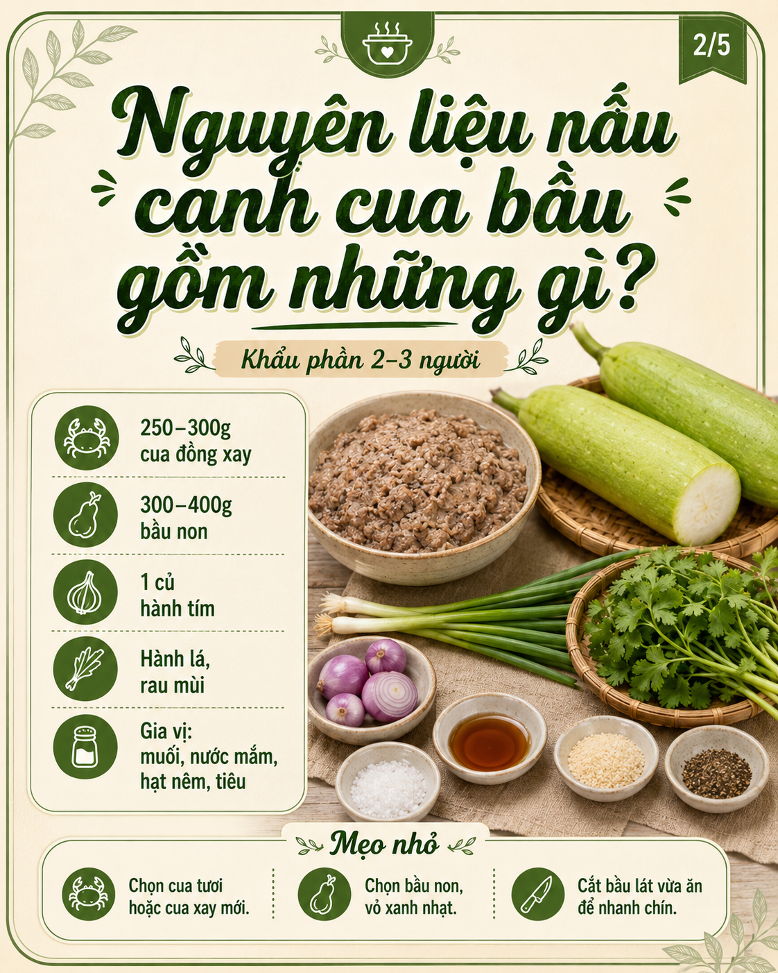 nguyên liệu canh cua nấu bầu 
