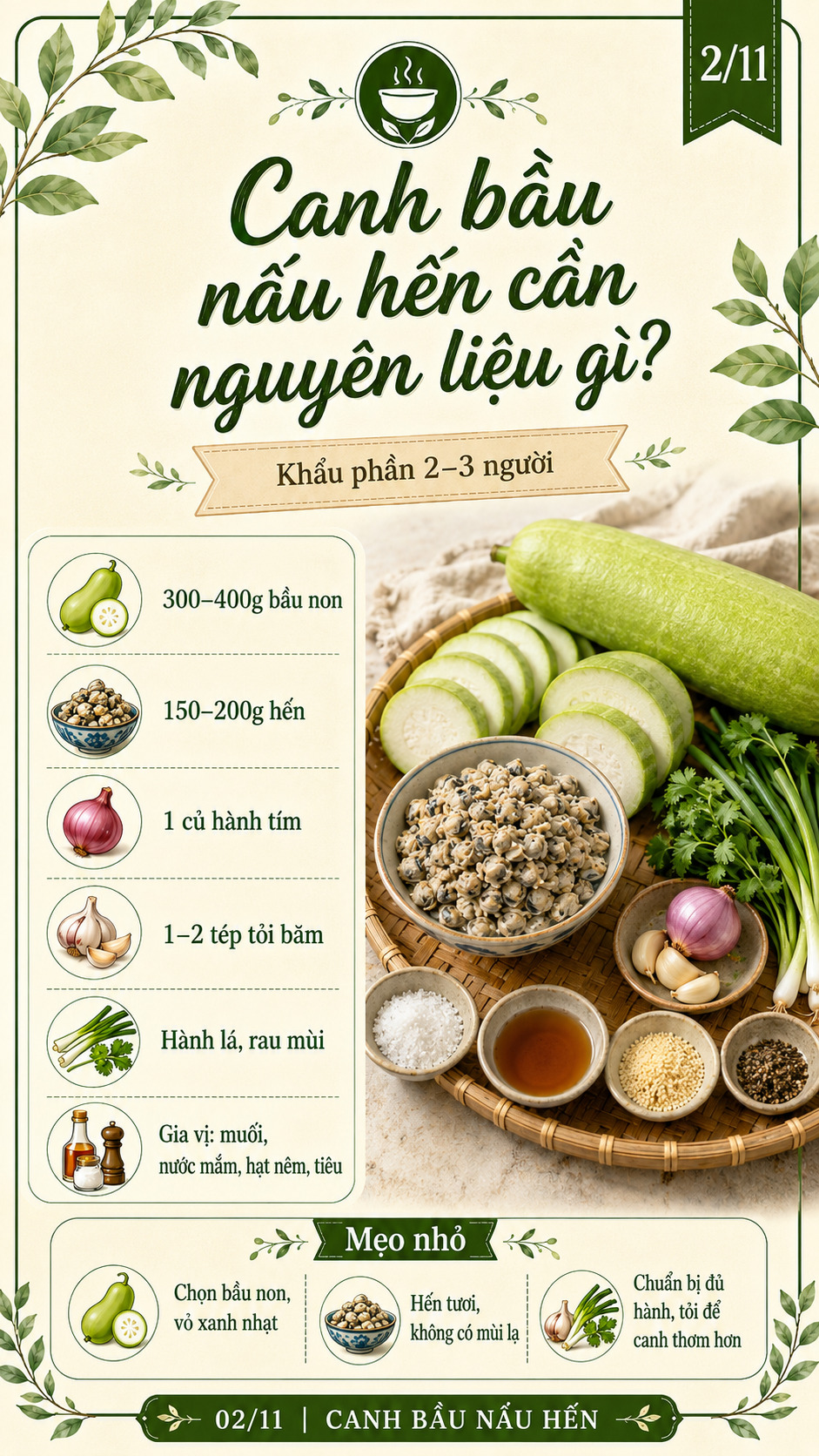 nguyên liệu nấu canh bầu hến
