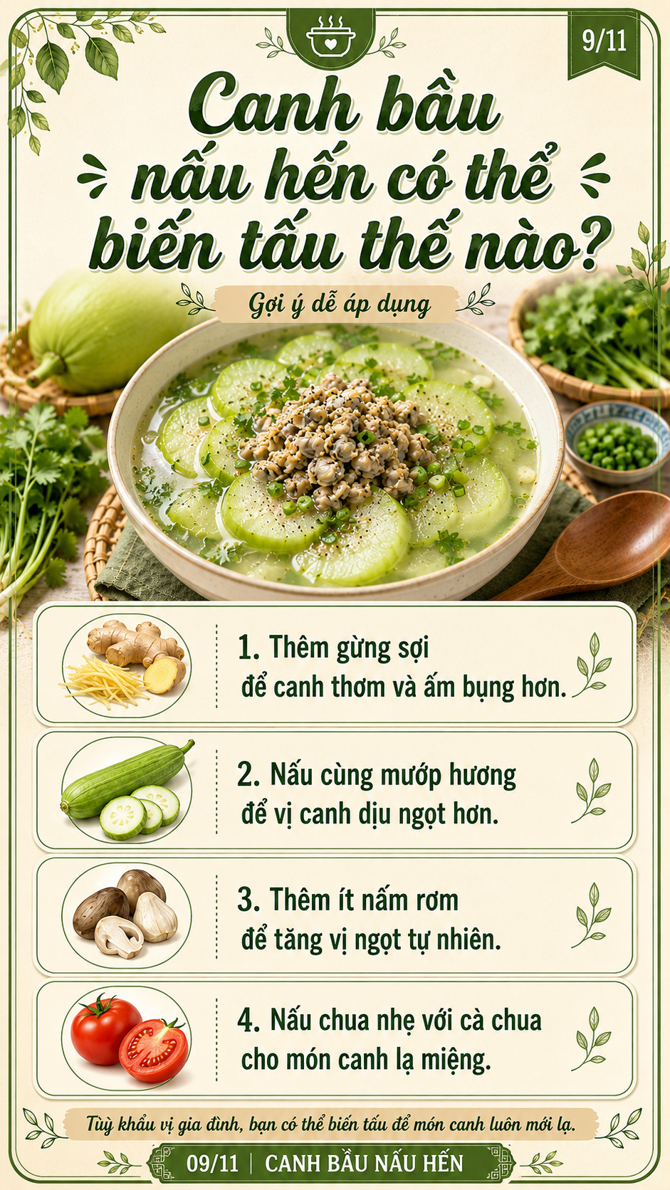 những biến tấu canh bầu nấu hến