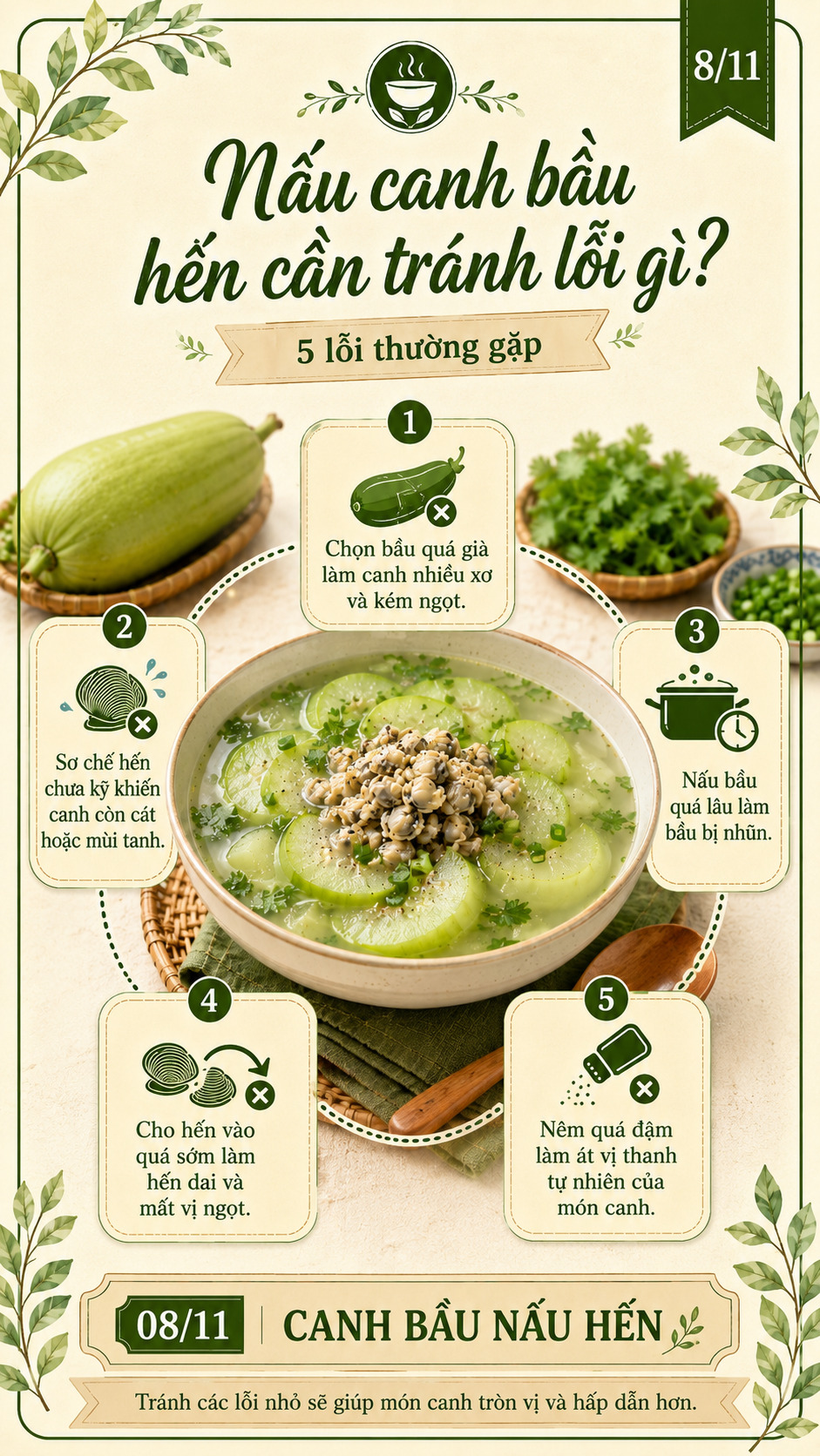 những lỗi nấu canh bầu hến cần tránh
