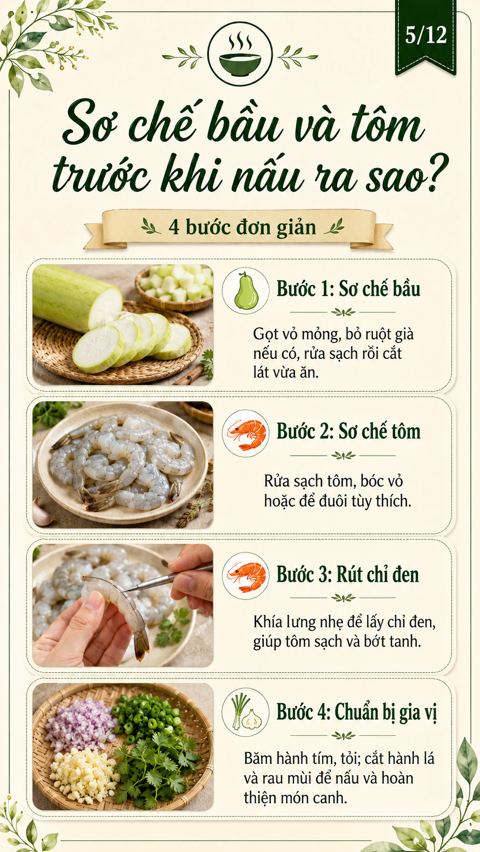 sơ chế cách nấu bầu tôm